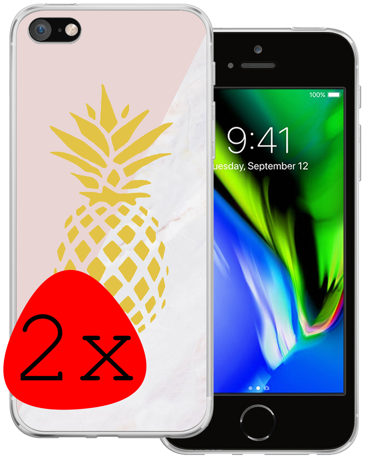 BASEY. Hoes Geschikt voor iPhone SE 2020 Hoesje Siliconen Back Cover Case - Hoesje Geschikt voor iPhone SE (2020) Hoes Cover Hoesje - Ananas - 2 Stuks