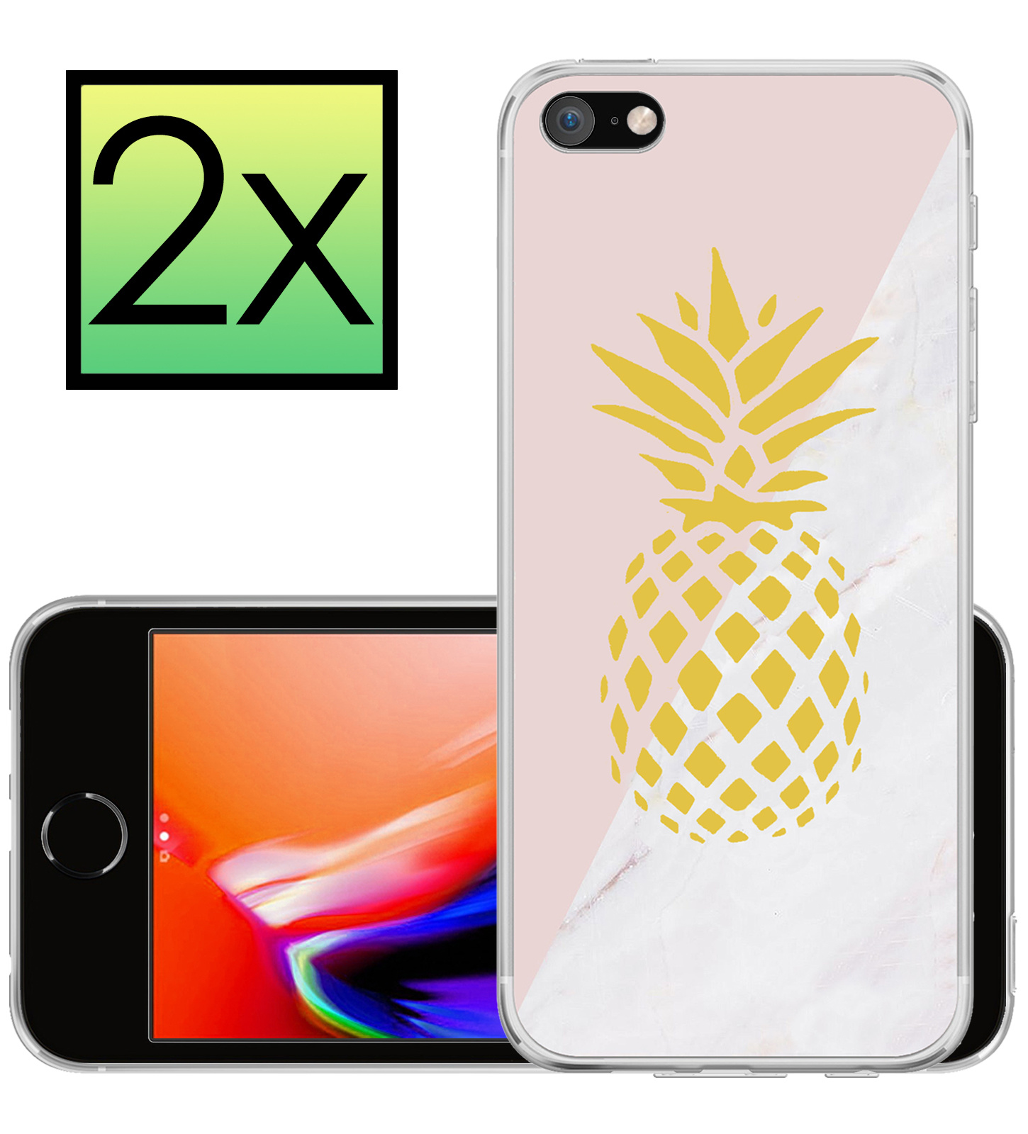 NoXx Hoes Geschikt voor iPhone SE 2020 Hoesje Cover Siliconen Back Case Hoes - Ananas - 2x