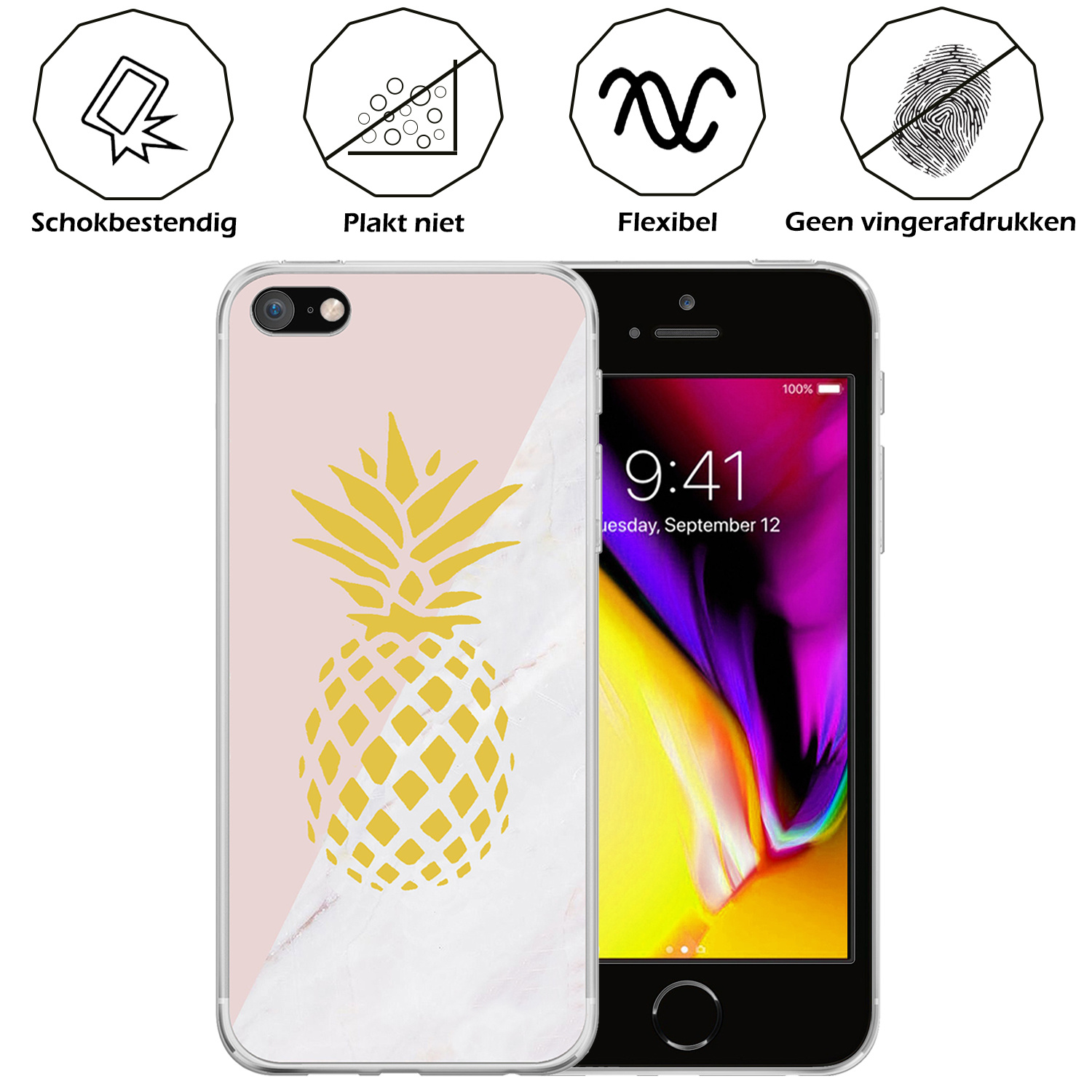 Nomfy Hoesje Geschikt voor iPhone SE 2020 Hoesje Siliconen Cover Case - Hoes Geschikt voor iPhone SE (2020) Hoes Back Case - Ananas