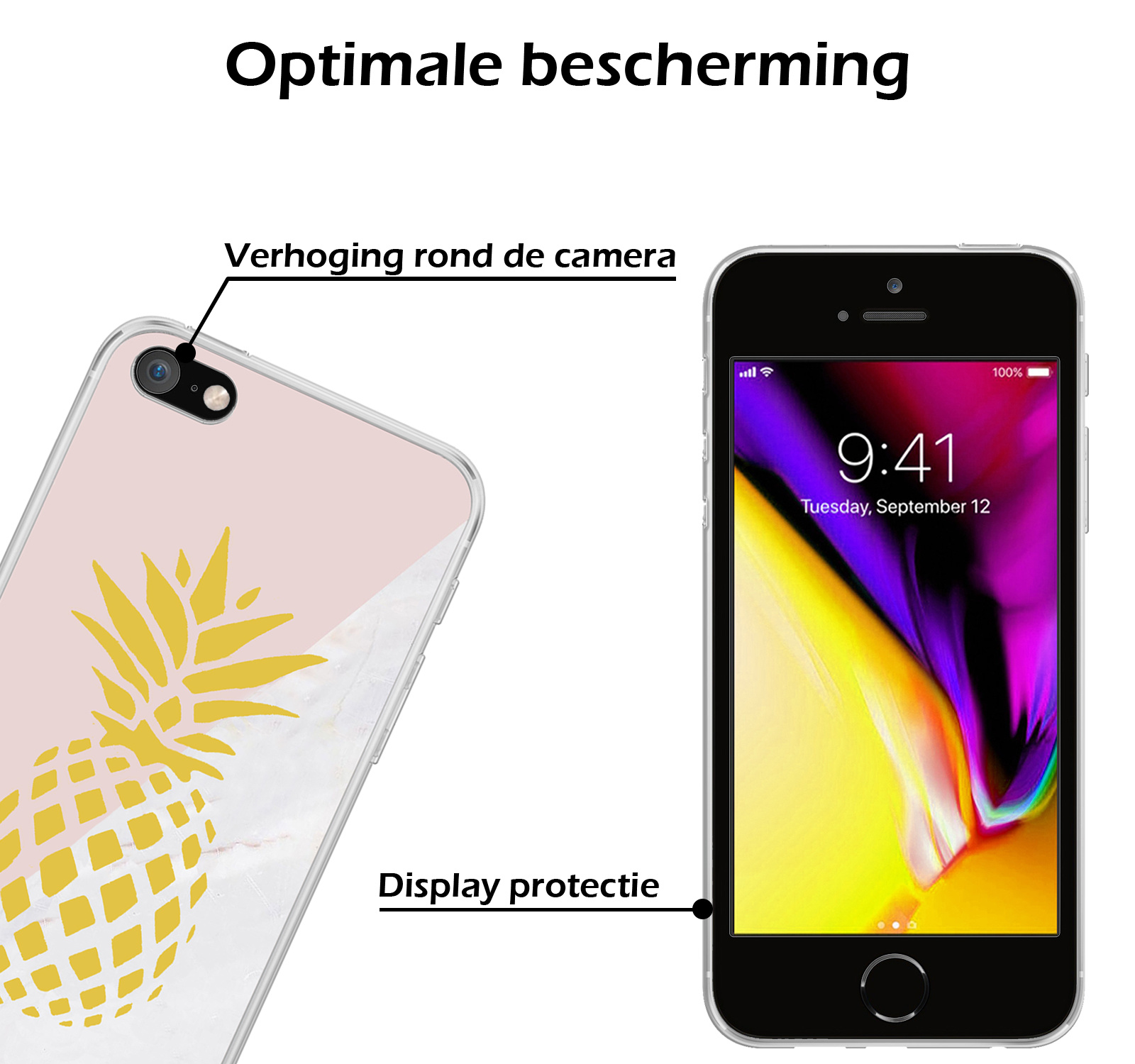 Nomfy Hoesje Geschikt voor iPhone SE 2020 Hoesje Siliconen Cover Case - Hoes Geschikt voor iPhone SE (2020) Hoes Back Case - 2-PACK - Ananas