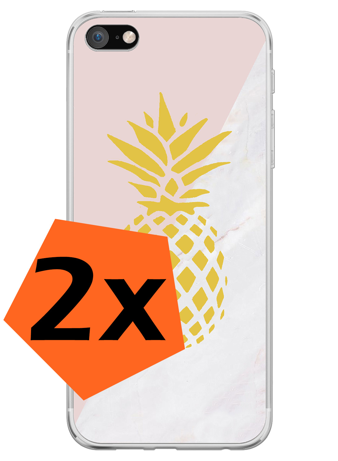 Nomfy Hoesje Geschikt voor iPhone SE 2020 Hoesje Siliconen Cover Case - Hoes Geschikt voor iPhone SE (2020) Hoes Back Case - 2-PACK - Ananas