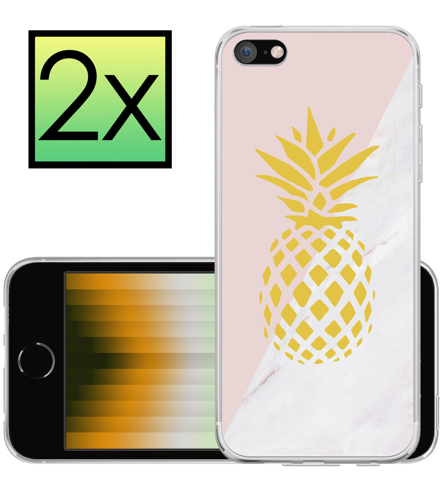 NoXx Hoes Geschikt voor iPhone SE 2022 Hoesje Cover Siliconen Back Case Hoes - Ananas - 2x