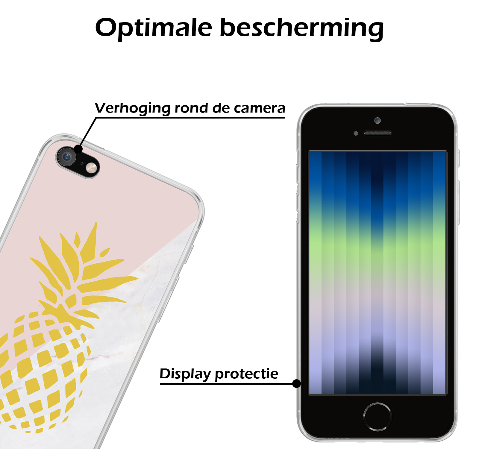 Nomfy Hoesje Geschikt voor iPhone SE 2022 Hoesje Siliconen Cover Case - Hoes Geschikt voor iPhone SE (2022) Hoes Back Case - Ananas