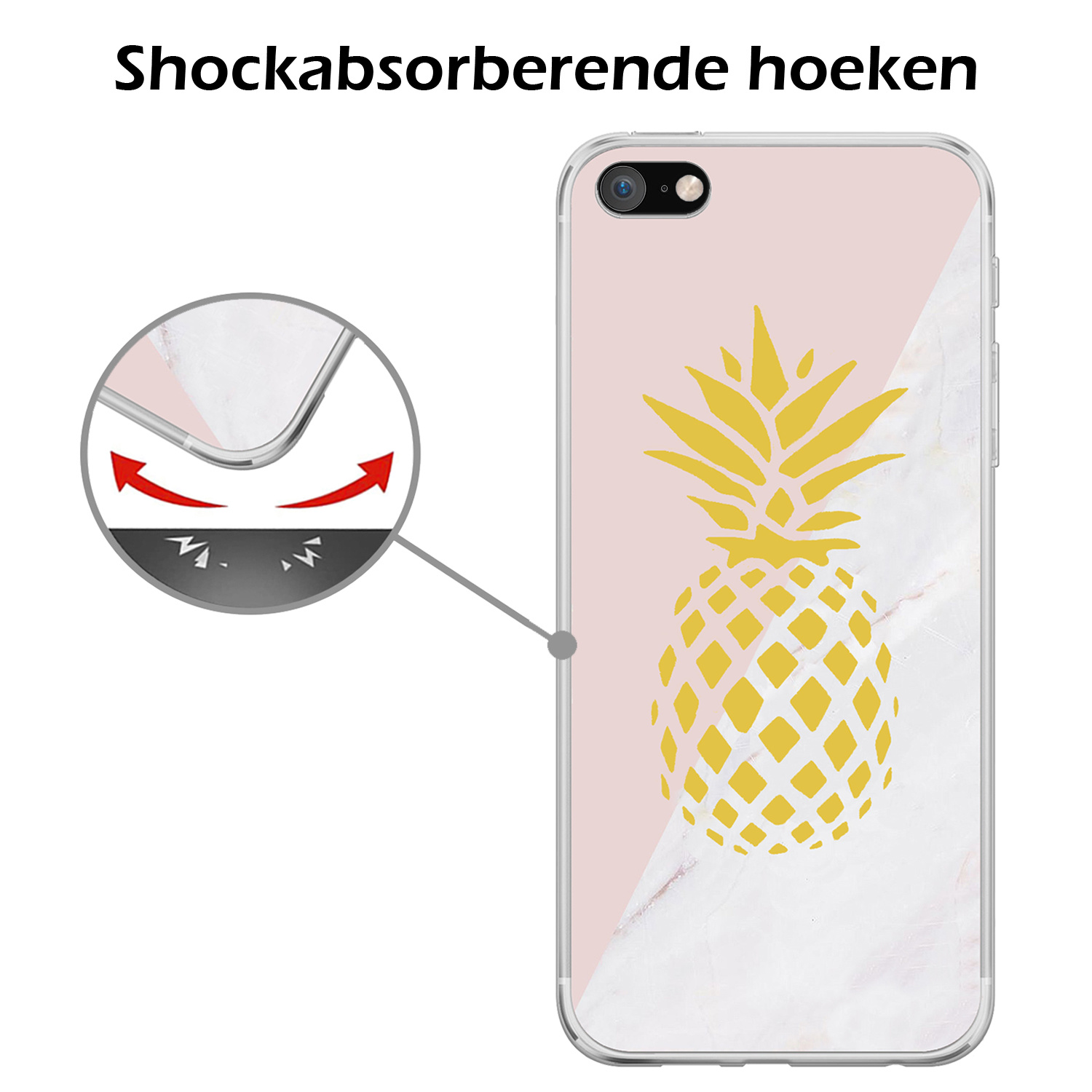 Nomfy Hoesje Geschikt voor iPhone SE 2022 Hoesje Siliconen Cover Case - Hoes Geschikt voor iPhone SE (2022) Hoes Back Case - 2-PACK - Ananas