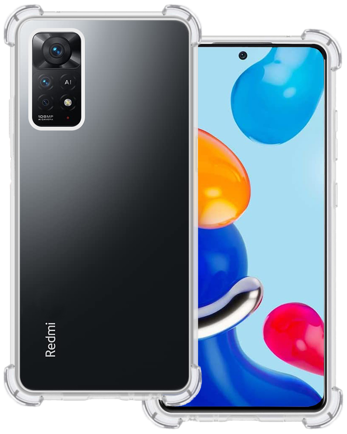 BASEY. Hoes Geschikt voor Xiaomi Redmi Note 11 Hoesje Shock Proof Case Hoes Siliconen - Hoesje Geschikt voor Xiaomi Redmi Note 11 Hoes Cover Shockproof - Transparant