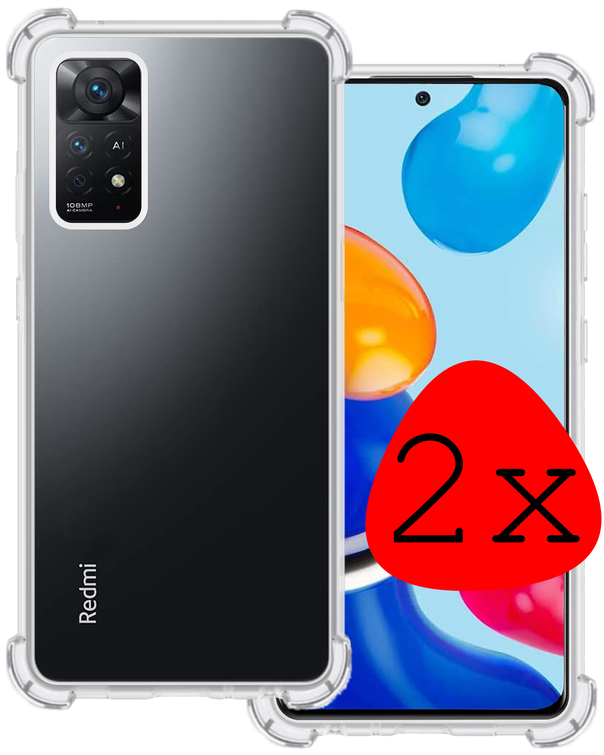 BASEY. Hoes Geschikt voor Xiaomi Redmi Note 11 Hoesje Shock Proof Case Hoes Siliconen - Hoesje Geschikt voor Xiaomi Redmi Note 11 Hoes Cover Shockproof - Transparant - 2 Stuks