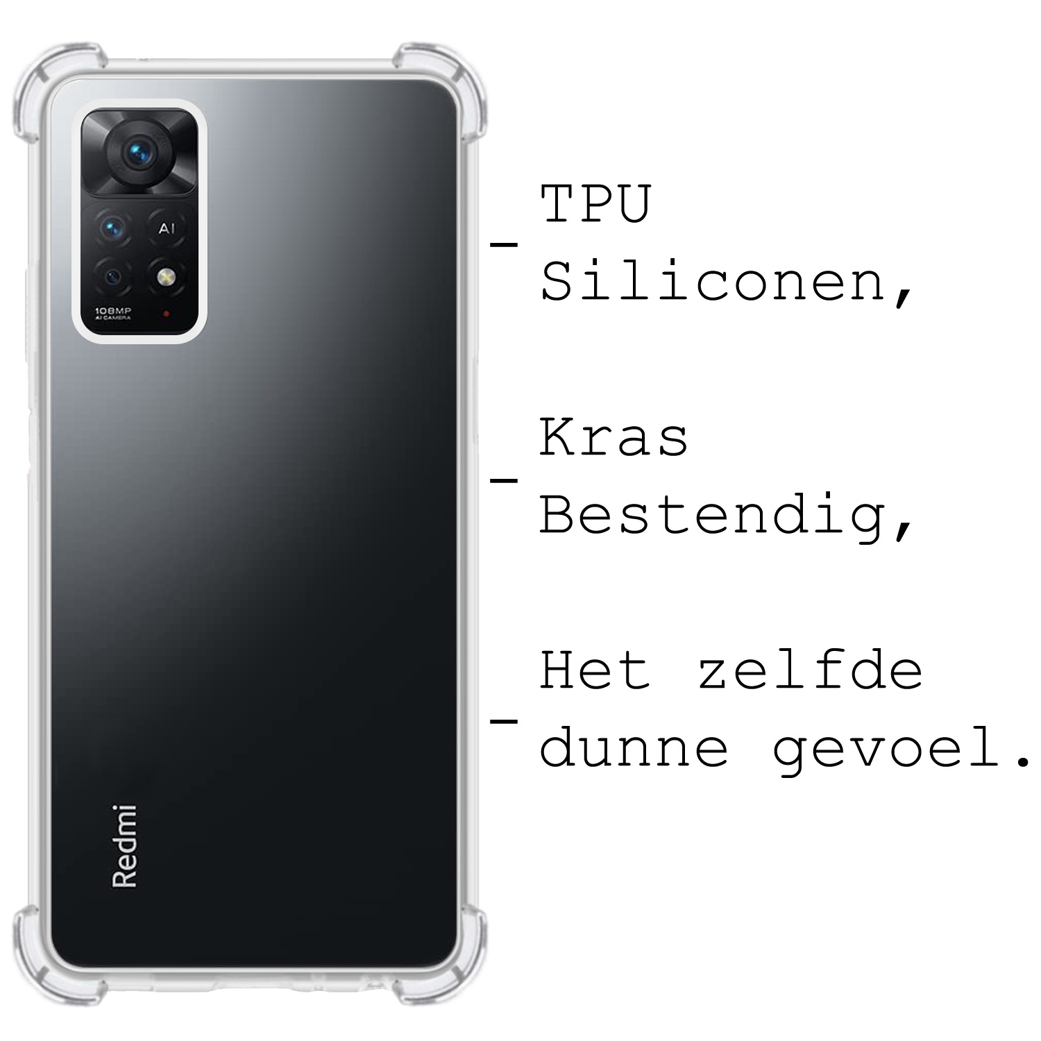 BASEY. Hoes Geschikt voor Xiaomi Redmi Note 11 Hoesje Shock Proof Case Hoes Siliconen - Hoesje Geschikt voor Xiaomi Redmi Note 11 Hoes Cover Shockproof - Transparant - 2 Stuks
