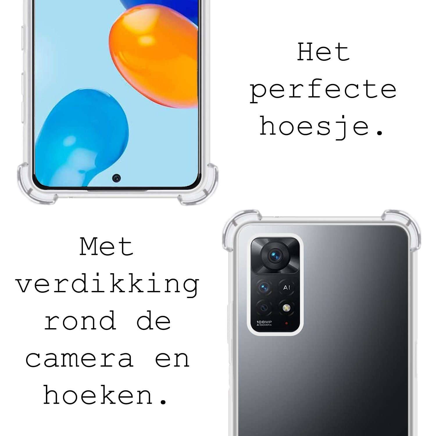 BASEY. Hoes Geschikt voor Xiaomi Redmi Note 11 Hoesje Shock Proof Case Hoes Siliconen - Hoesje Geschikt voor Xiaomi Redmi Note 11 Hoes Cover Shockproof - Transparant - 2 Stuks