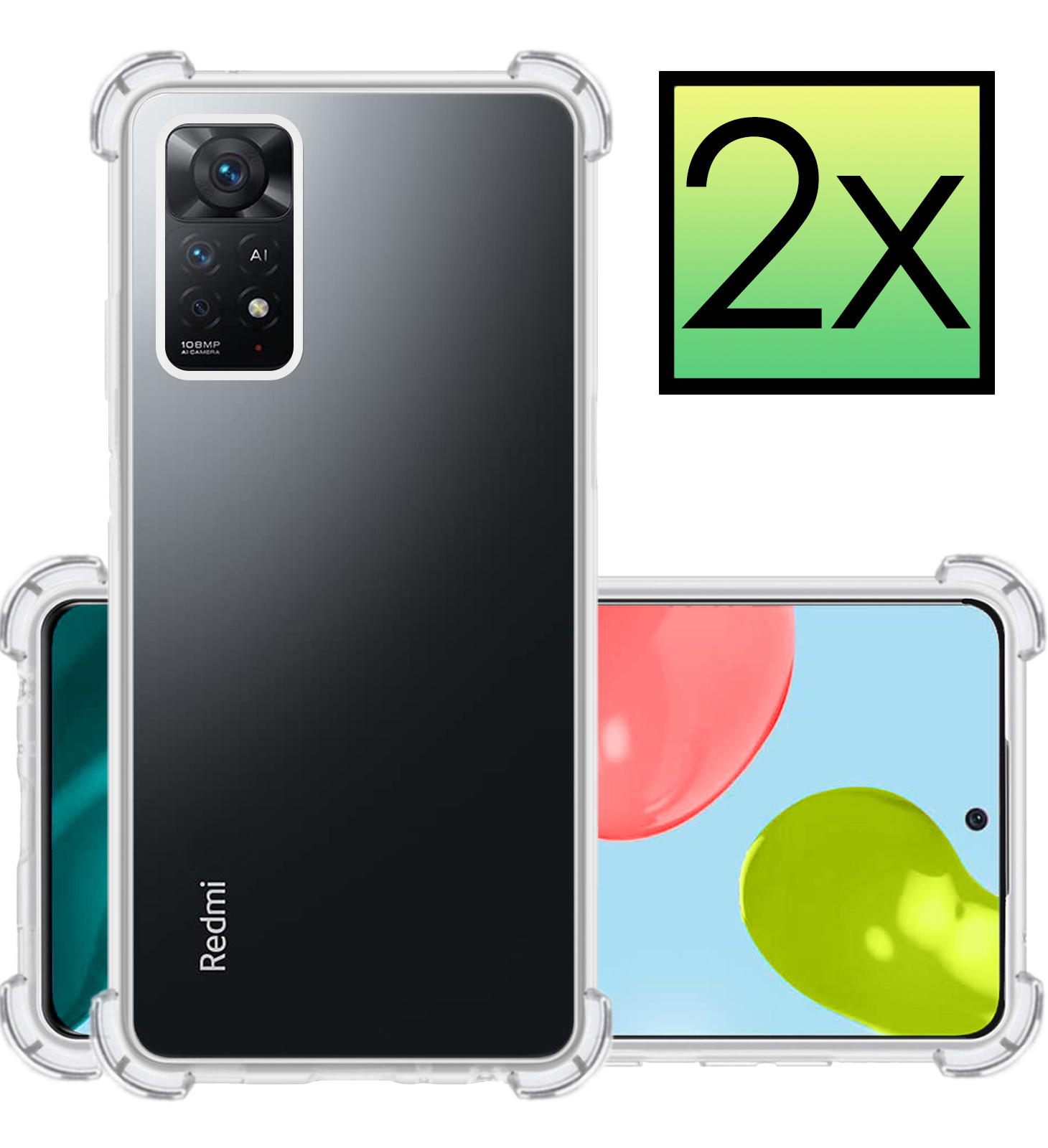 NoXx Hoes Geschikt voor Xiaomi Redmi Note 11 Hoesje Siliconen Cover Shock Proof Back Case Shockproof Hoes - Transparant - 2x