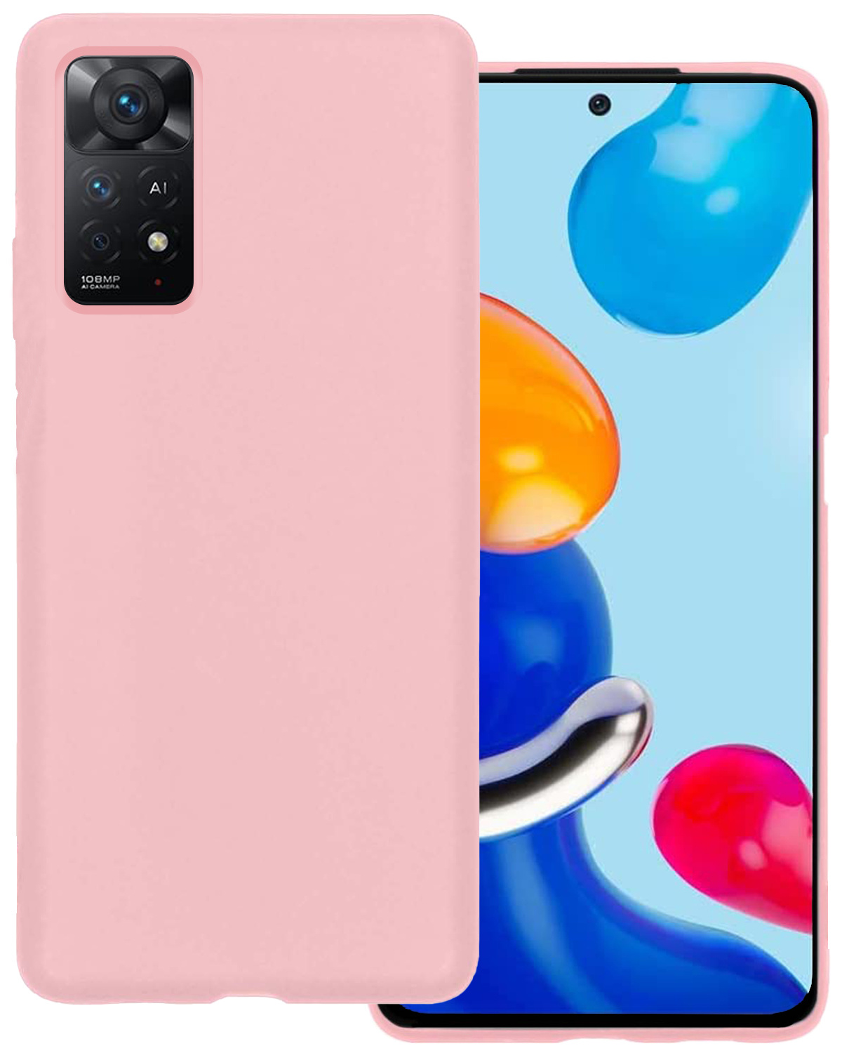 BASEY. Hoes Geschikt voor Xiaomi Redmi Note 11 Hoesje Siliconen Back Cover Case - Hoesje Geschikt voor Xiaomi Redmi Note 11 Hoes Cover Hoesje - Lichtroze