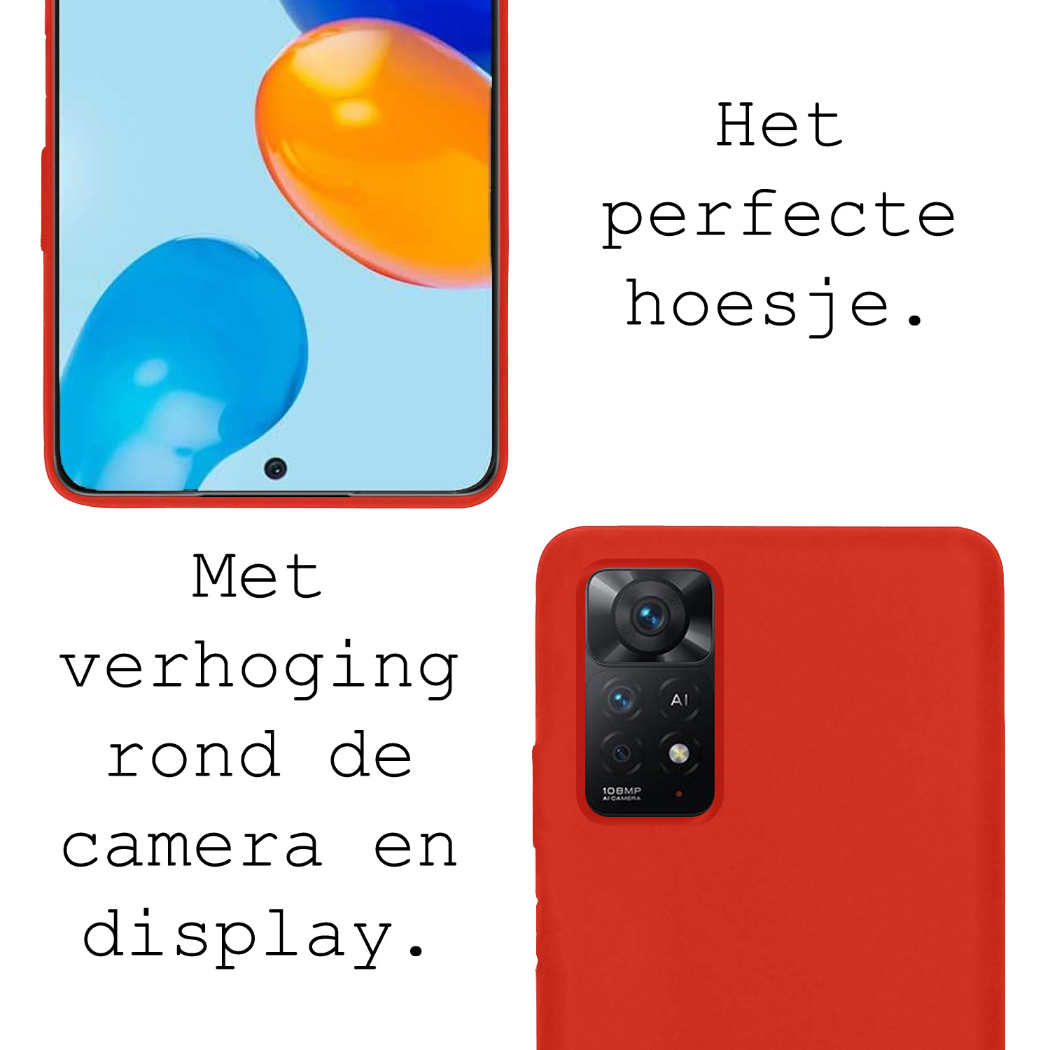 BASEY. Hoes Geschikt voor Xiaomi Redmi Note 11 Hoesje Siliconen Back Cover Case - Hoesje Geschikt voor Xiaomi Redmi Note 11 Hoes Cover Hoesje - Rood - 2 Stuks