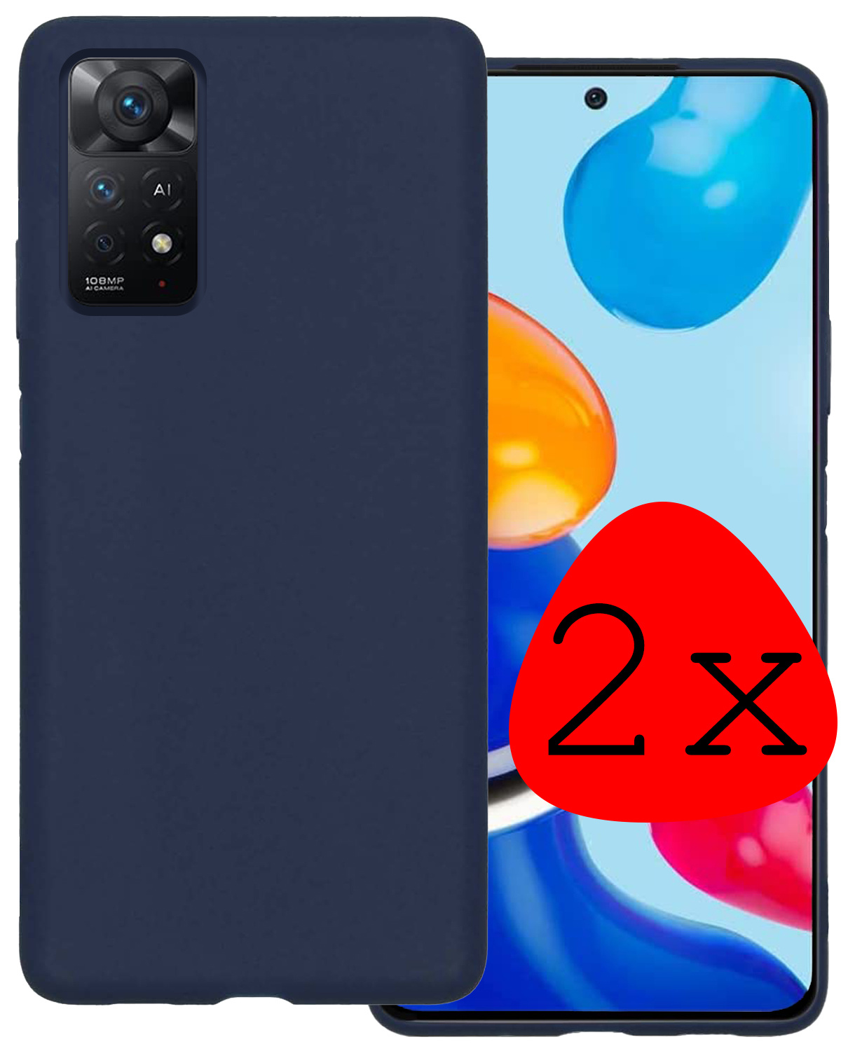 BASEY. Hoes Geschikt voor Xiaomi Redmi Note 11 Hoesje Siliconen Back Cover Case - Hoesje Geschikt voor Xiaomi Redmi Note 11 Hoes Cover Hoesje - Donkerblauw - 2 Stuks