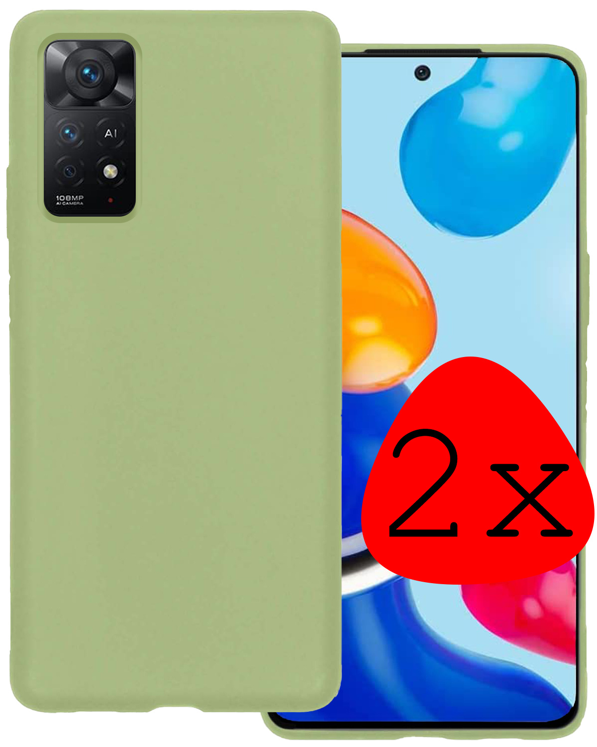 BASEY. Hoes Geschikt voor Xiaomi Redmi Note 11 Hoesje Siliconen Back Cover Case - Hoesje Geschikt voor Xiaomi Redmi Note 11 Hoes Cover Hoesje - Groen - 2 Stuks