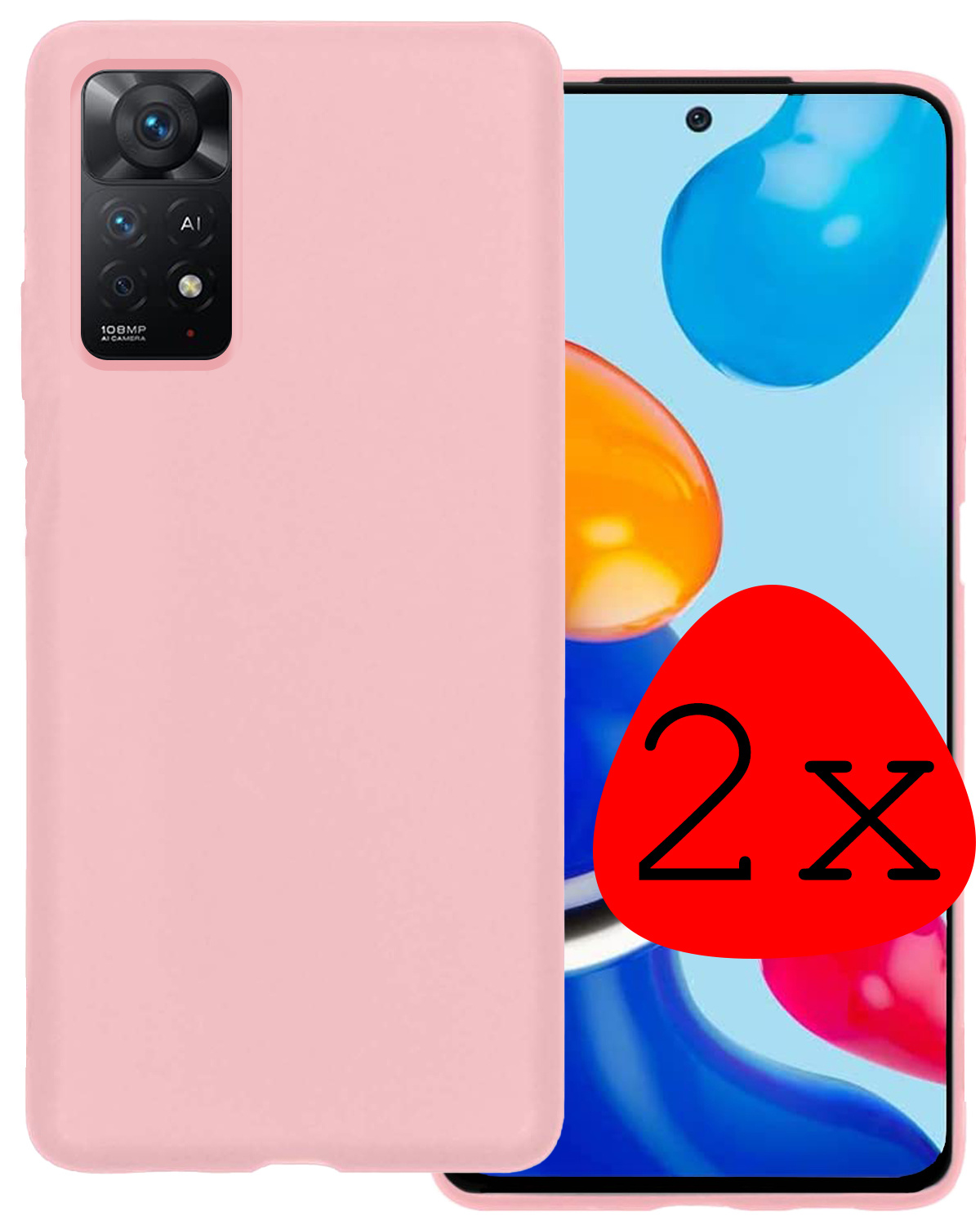 BASEY. Hoes Geschikt voor Xiaomi Redmi Note 11 Hoesje Siliconen Back Cover Case - Hoesje Geschikt voor Xiaomi Redmi Note 11 Hoes Cover Hoesje - Lichtroze - 2 Stuks