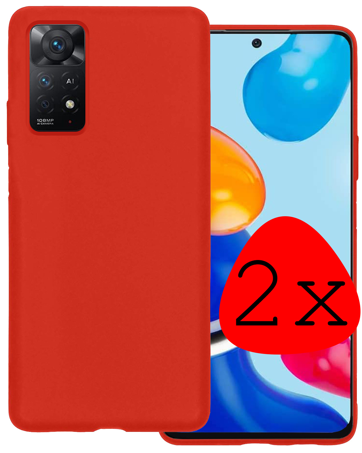 BASEY. Hoes Geschikt voor Xiaomi Redmi Note 11 Hoesje Siliconen Back Cover Case - Hoesje Geschikt voor Xiaomi Redmi Note 11 Hoes Cover Hoesje - Rood - 2 Stuks