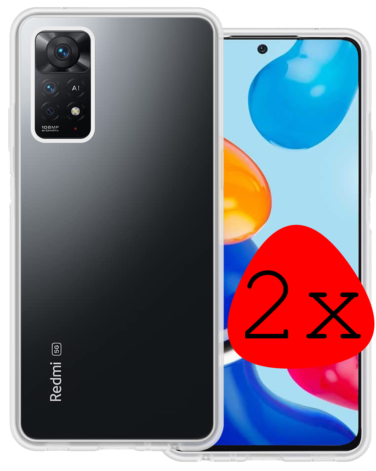 BASEY. Hoes Geschikt voor Xiaomi Redmi Note 11 Hoesje Siliconen Back Cover Case - Hoesje Geschikt voor Xiaomi Redmi Note 11 Hoes Cover Hoesje - Transparant - 2 Stuks