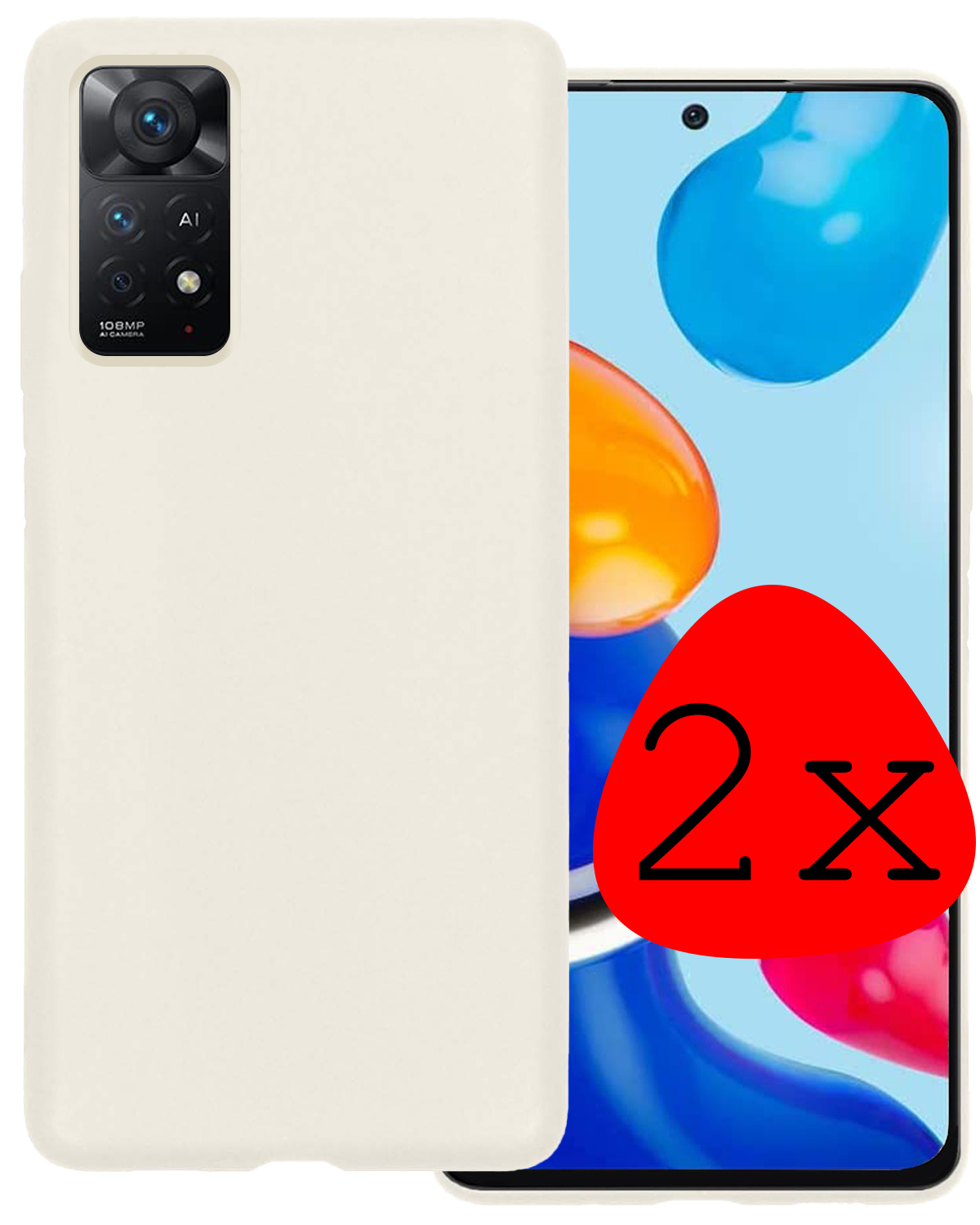 BASEY. Hoes Geschikt voor Xiaomi Redmi Note 11 Hoesje Siliconen Back Cover Case - Hoesje Geschikt voor Xiaomi Redmi Note 11 Hoes Cover Hoesje - Wit - 2 Stuks