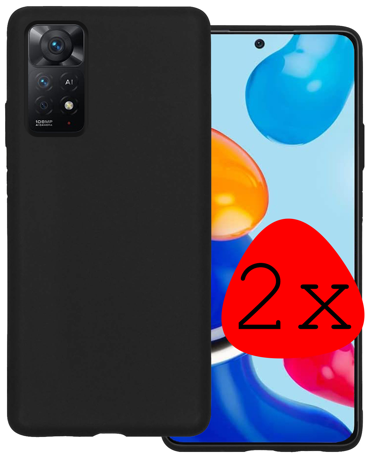 BASEY. Hoes Geschikt voor Xiaomi Redmi Note 11 Hoesje Siliconen Back Cover Case - Hoesje Geschikt voor Xiaomi Redmi Note 11 Hoes Cover Hoesje - Zwart - 2 Stuks