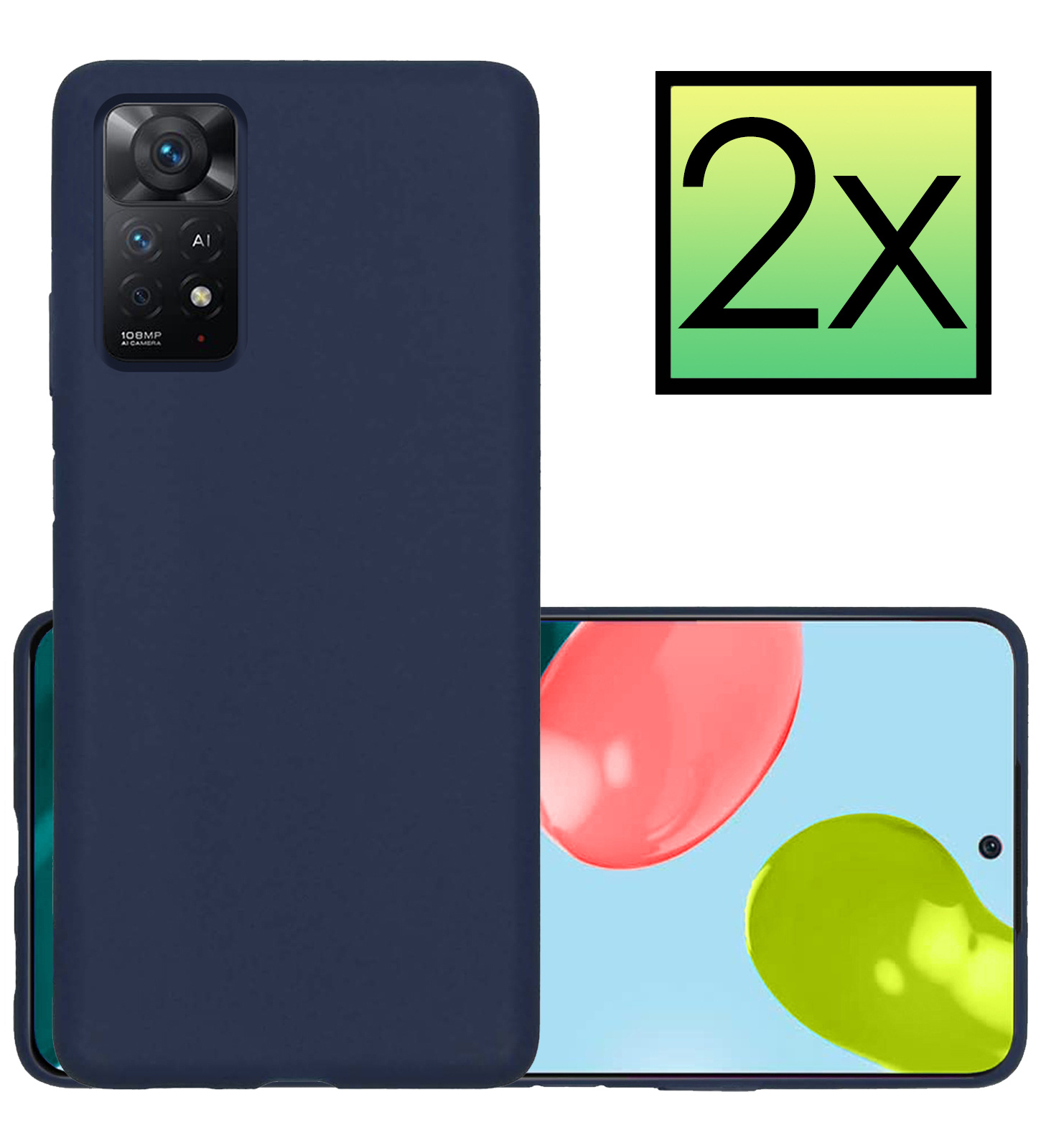 NoXx Hoes Geschikt voor Xiaomi Redmi Note 11 Hoesje Cover Siliconen Back Case Hoes - Donkerblauw - 2x