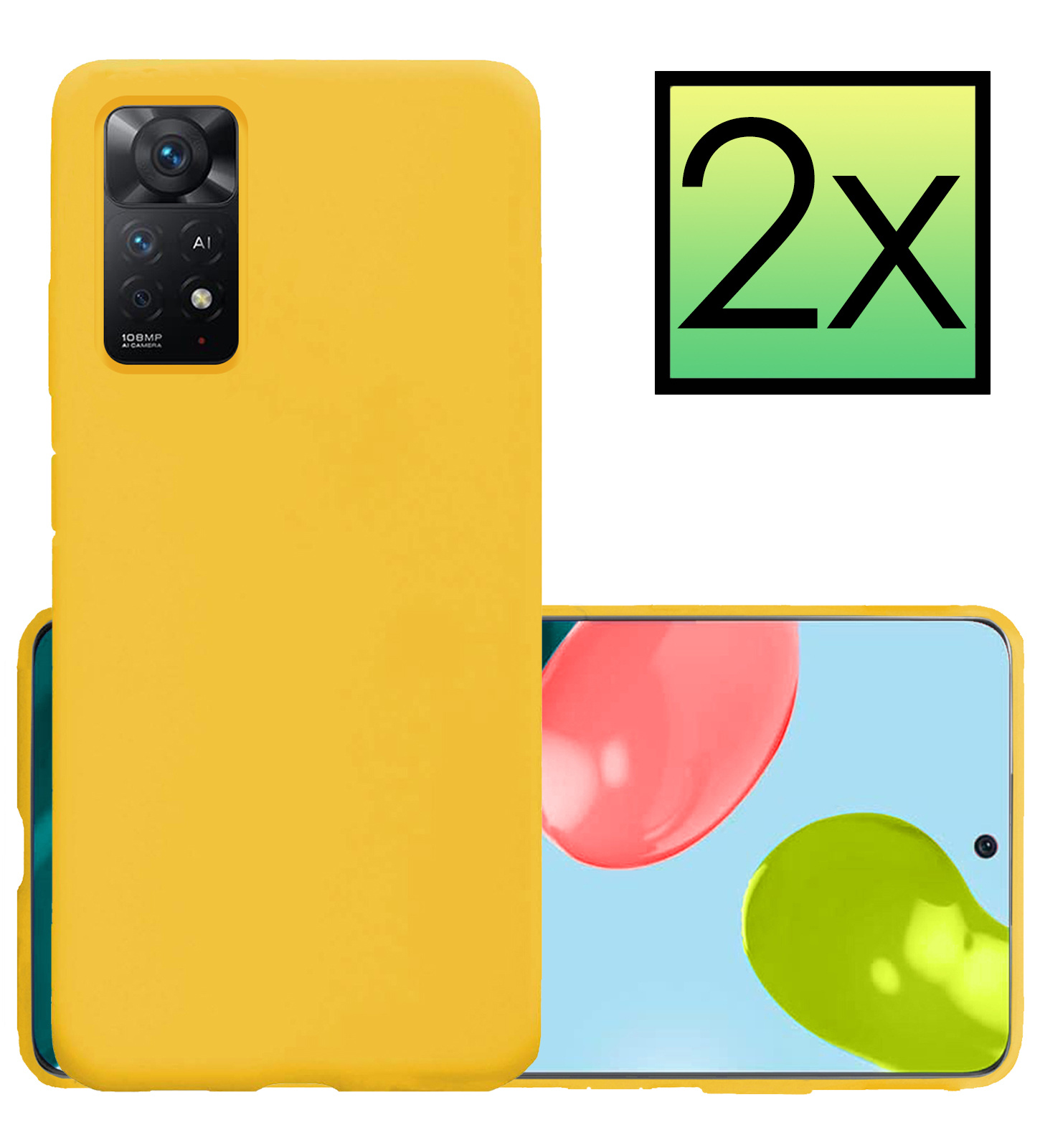 NoXx Hoes Geschikt voor Xiaomi Redmi Note 11 Hoesje Cover Siliconen Back Case Hoes - Geel - 2x