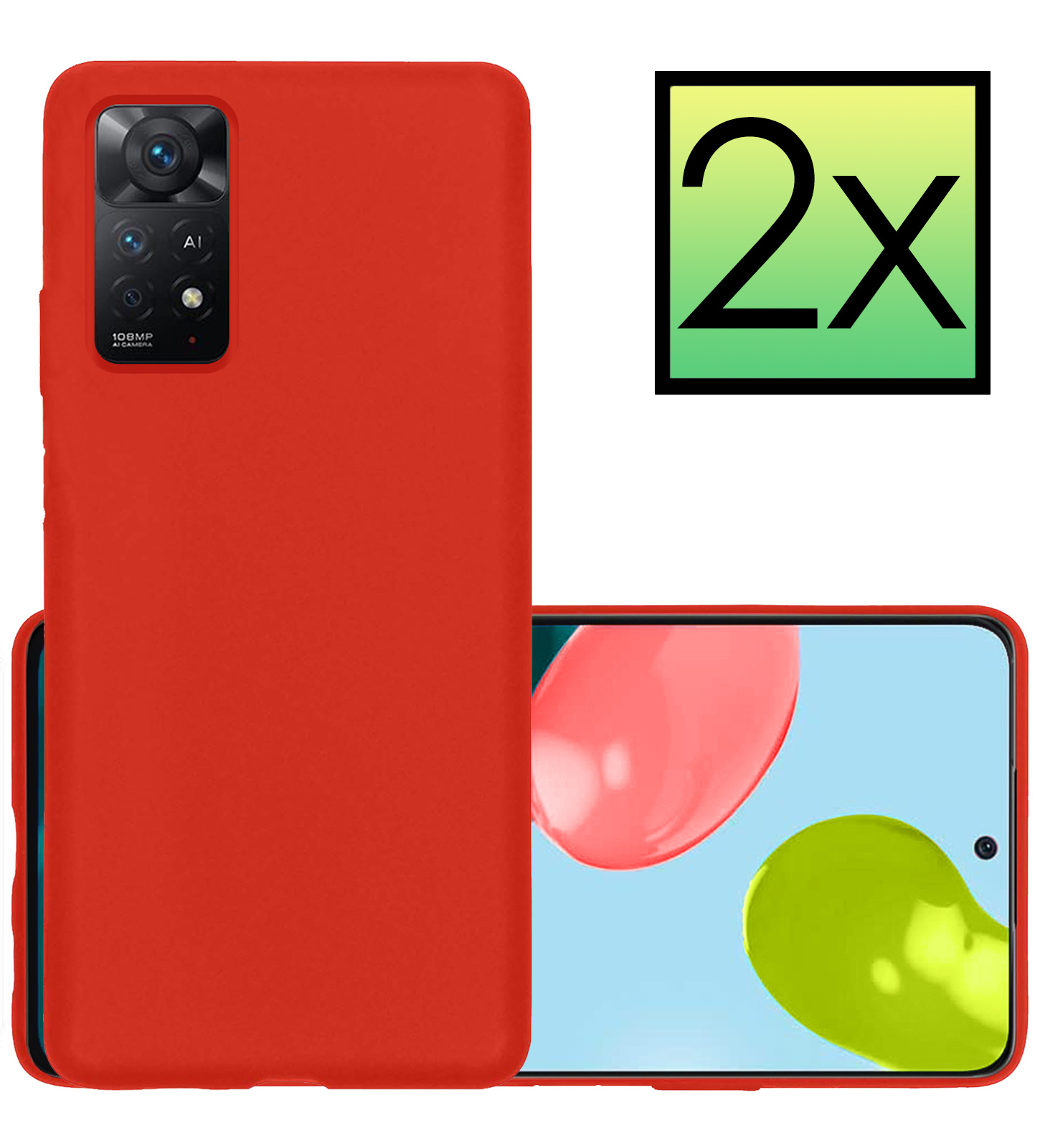 NoXx Xiaomi Redmi Note 11 Hoesje Back Cover Siliconen Case Hoes - Rood - 2x