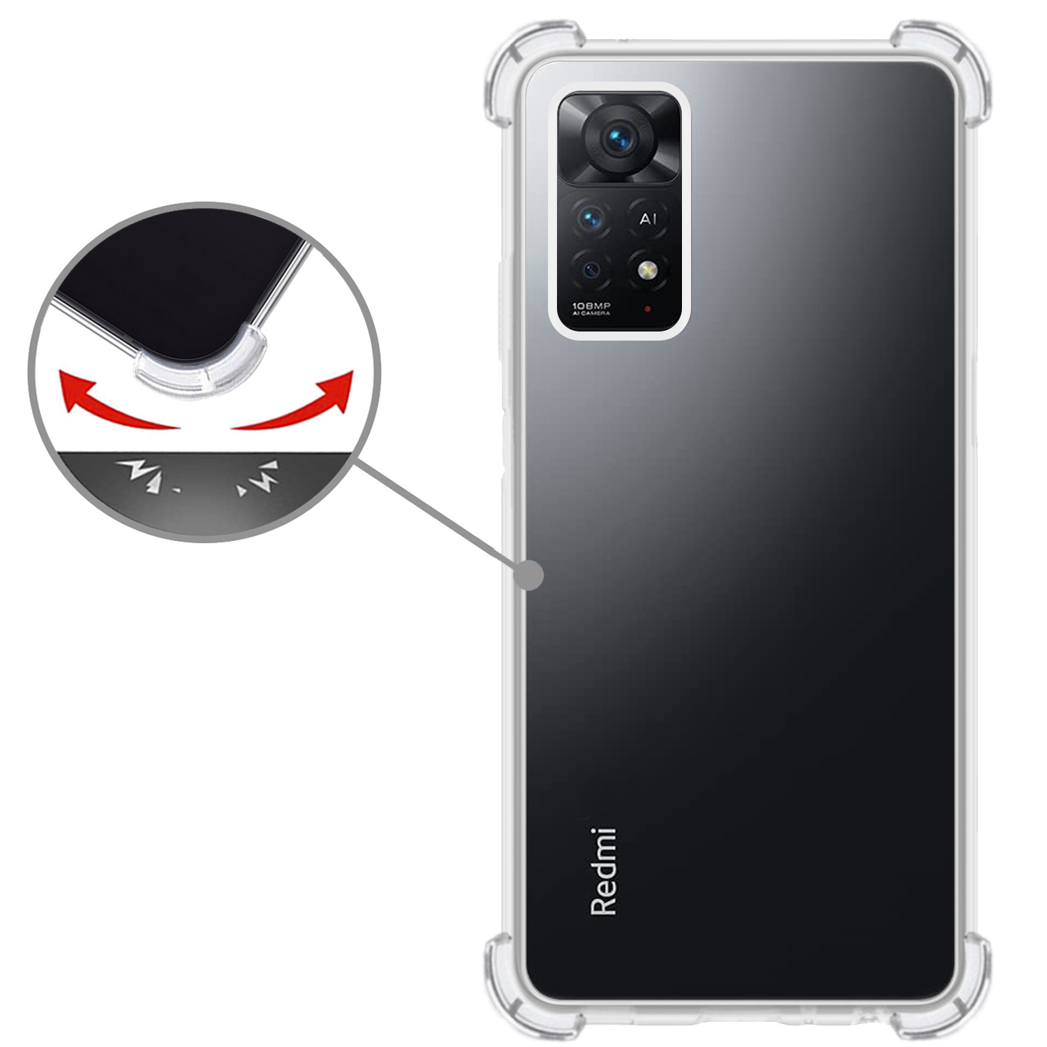 Nomfy Hoesje Geschikt voor Xiaomi Redmi Note 11 Hoesje Shock Proof Cover Case Shockproof Met 2x Screenprotector - Hoes Geschikt voor Xiaomi Redmi Note 11 Hoes Siliconen Back Case - Transparant