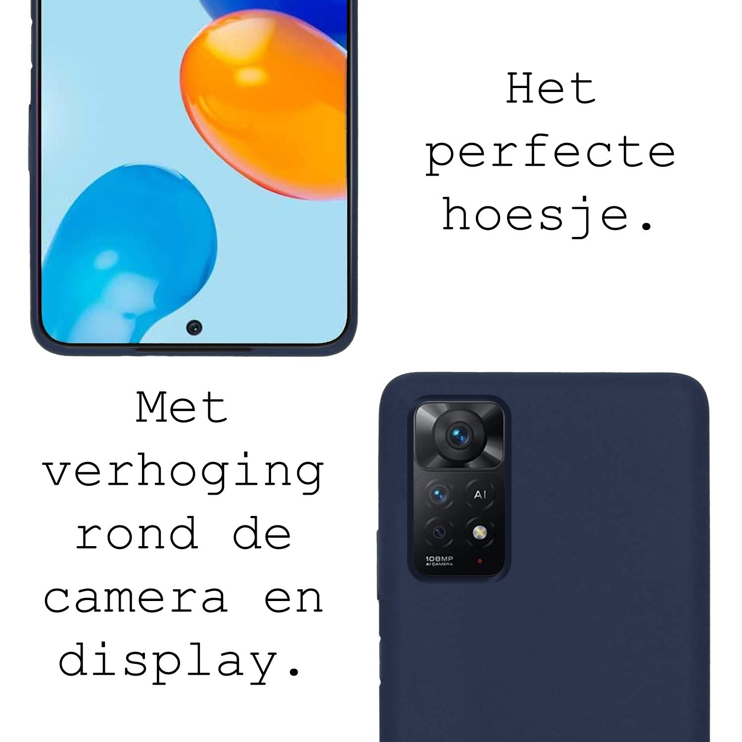 BASEY. Hoes Geschikt voor Xiaomi Redmi Note 11 Hoesje Siliconen Back Cover Case Met Screenprotector - Hoesje Geschikt voor Xiaomi Redmi Note 11 Hoes Cover Hoesje - Donkerblauw