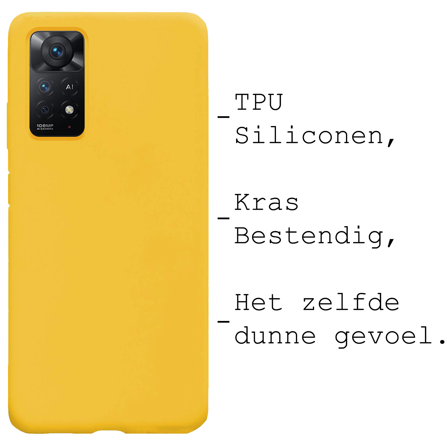 BASEY. Hoes Geschikt voor Xiaomi Redmi Note 11 Hoesje Siliconen Back Cover Case Met Screenprotector - Hoesje Geschikt voor Xiaomi Redmi Note 11 Hoes Cover Hoesje - Geel