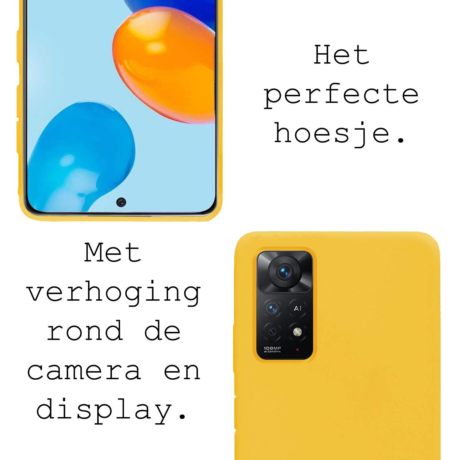 BASEY. Hoes Geschikt voor Xiaomi Redmi Note 11 Hoesje Siliconen Back Cover Case Met Screenprotector - Hoesje Geschikt voor Xiaomi Redmi Note 11 Hoes Cover Hoesje - Geel