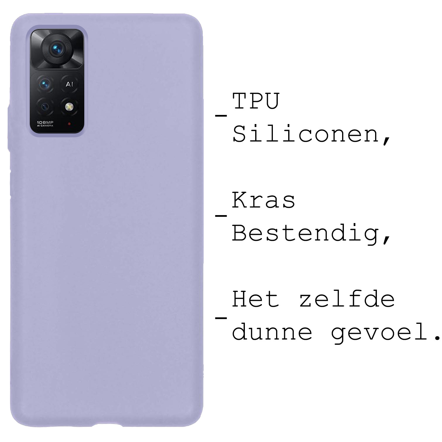 BASEY. Hoes Geschikt voor Xiaomi Redmi Note 11 Hoesje Siliconen Back Cover Case Met Screenprotector - Hoesje Geschikt voor Xiaomi Redmi Note 11 Hoes Cover Hoesje - Lila