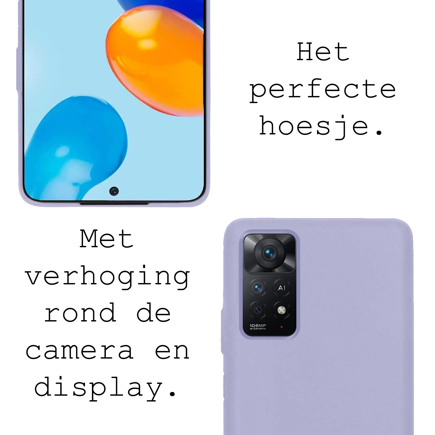 BASEY. Hoes Geschikt voor Xiaomi Redmi Note 11 Hoesje Siliconen Back Cover Case Met Screenprotector - Hoesje Geschikt voor Xiaomi Redmi Note 11 Hoes Cover Hoesje - Lila