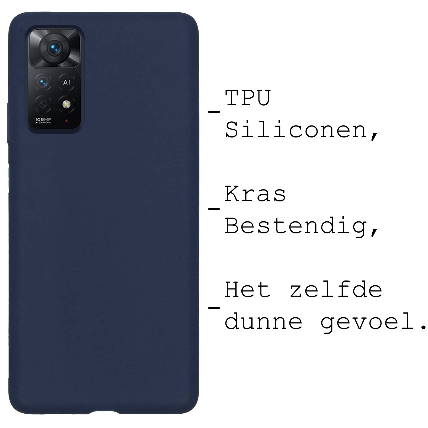 BASEY. Hoes Geschikt voor Xiaomi Redmi Note 11 Hoesje Siliconen Back Cover Case Met 2x Screenprotector - Hoesje Geschikt voor Xiaomi Redmi Note 11 Hoes Cover Hoesje - Donkerblauw