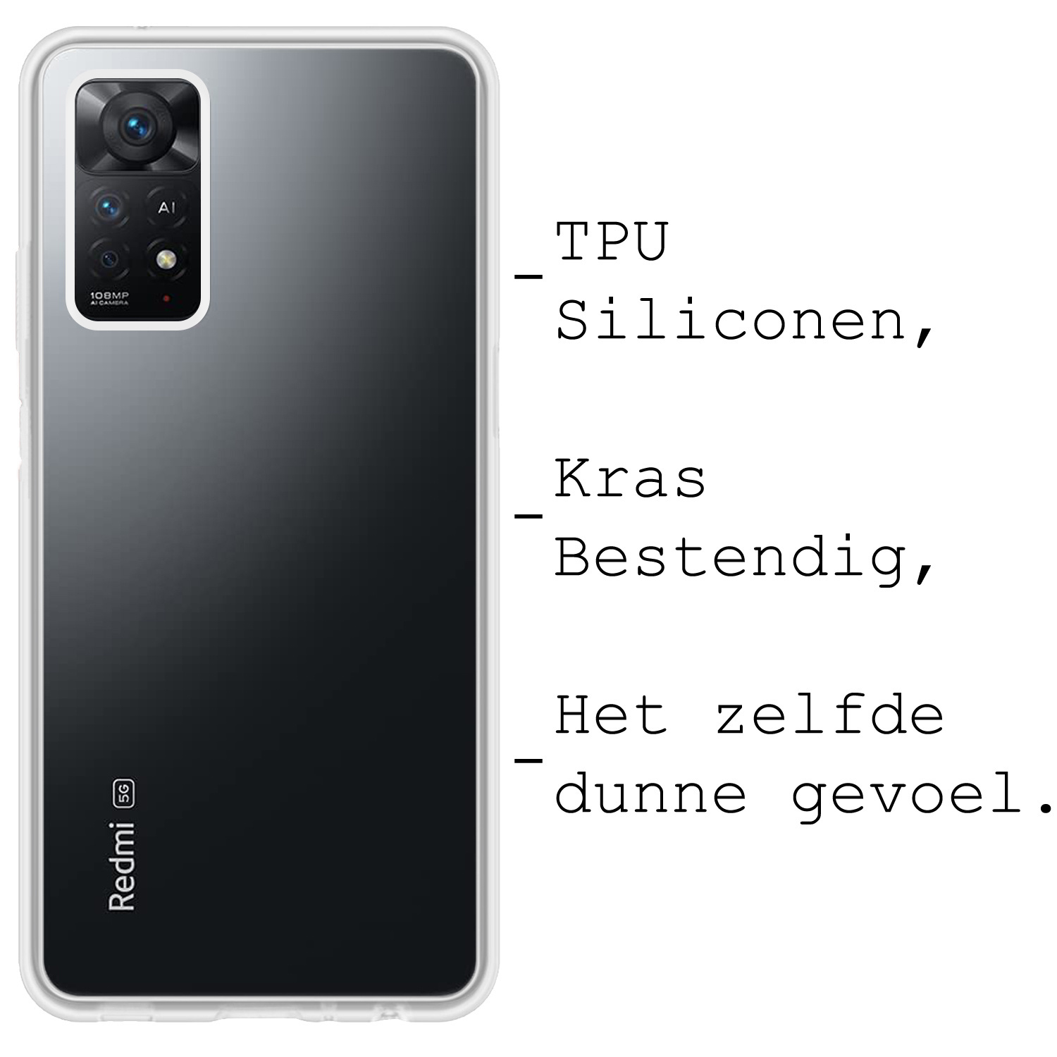 BASEY. Hoes Geschikt voor Xiaomi Redmi Note 11 Hoesje Siliconen Back Cover Case Met 2x Screenprotector - Hoesje Geschikt voor Xiaomi Redmi Note 11 Hoes Cover Hoesje - Transparant