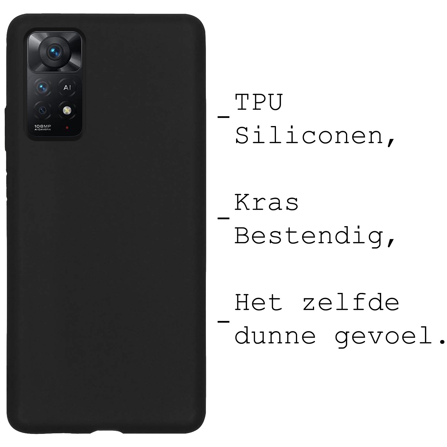 BASEY. Hoes Geschikt voor Xiaomi Redmi Note 11 Hoesje Siliconen Back Cover Case Met 2x Screenprotector - Hoesje Geschikt voor Xiaomi Redmi Note 11 Hoes Cover Hoesje - Zwart