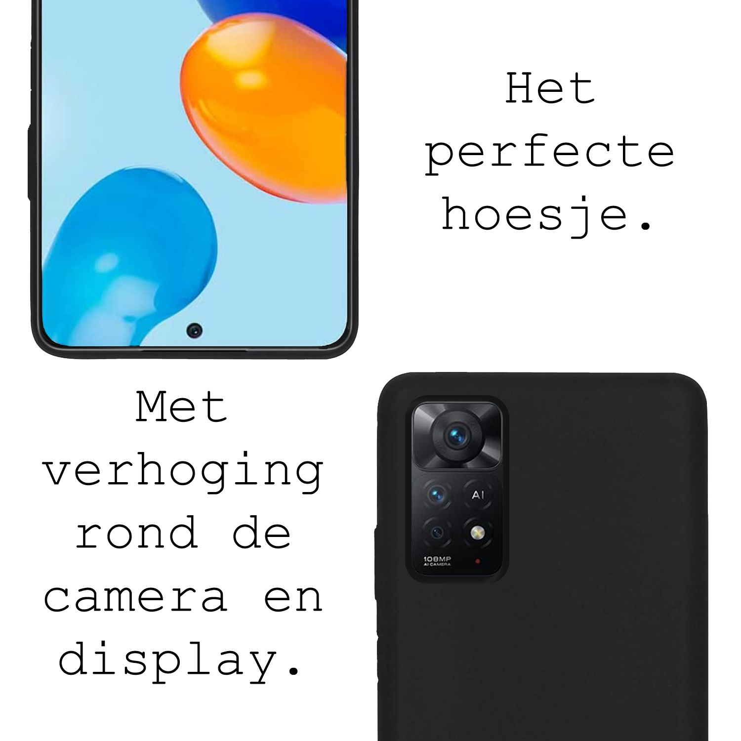 BASEY. Hoes Geschikt voor Xiaomi Redmi Note 11 Hoesje Siliconen Back Cover Case Met 2x Screenprotector - Hoesje Geschikt voor Xiaomi Redmi Note 11 Hoes Cover Hoesje - Zwart