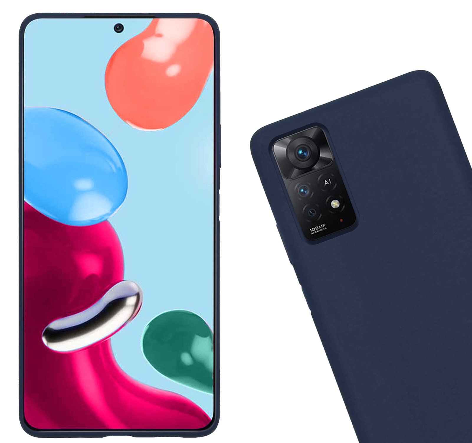 Nomfy Xiaomi Redmi Note 11 Hoesje Siliconen Case Back Cover Met Screenprotector - Xiaomi Redmi Note 11 Hoes Cover Silicone - Donker Blauw
