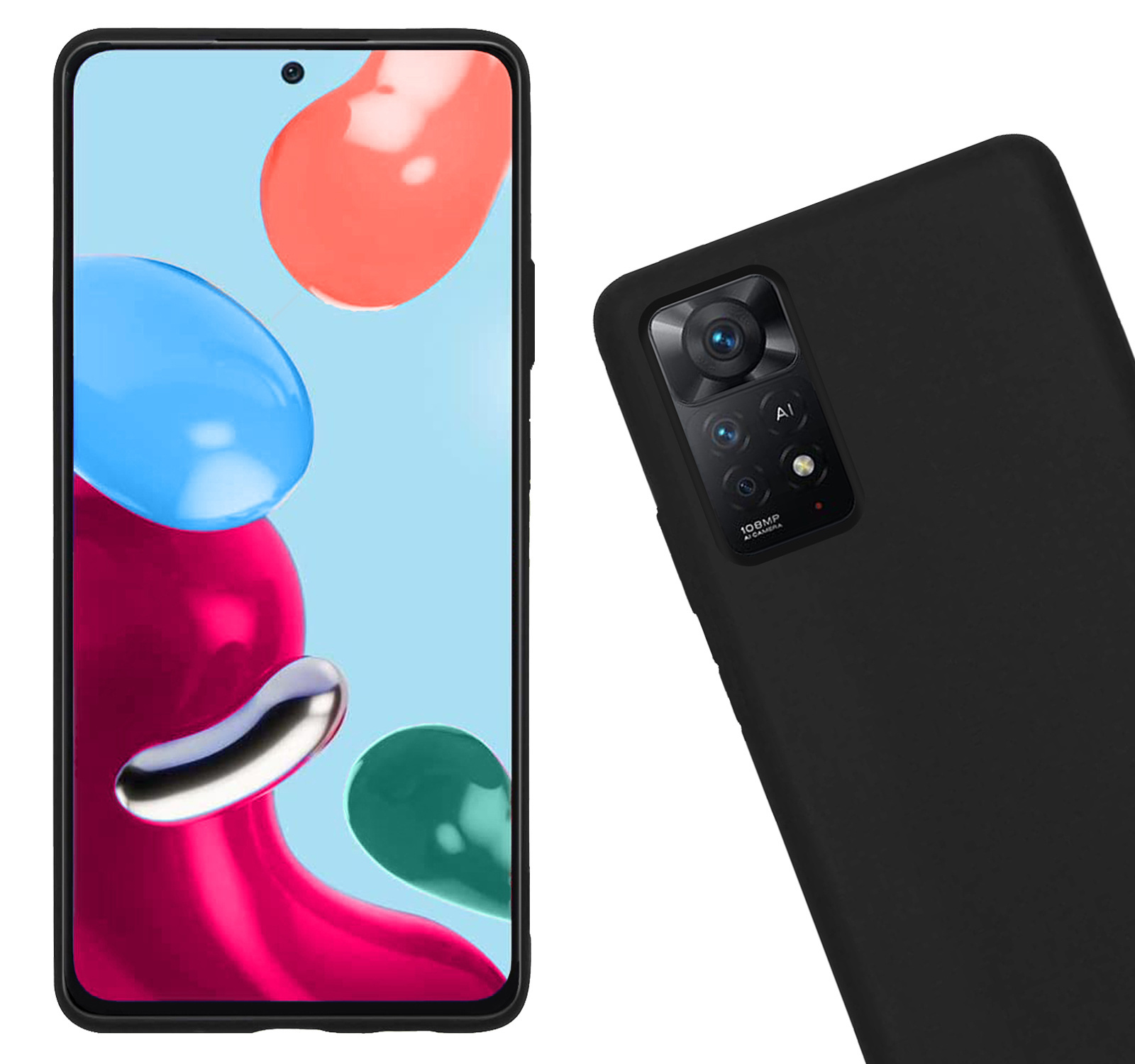 Nomfy Hoesje Geschikt voor Xiaomi Redmi Note 11 Hoesje Siliconen Cover Case Met 2x Screenprotector - Hoes Geschikt voor Xiaomi Redmi Note 11 Hoes Back Case - Zwart