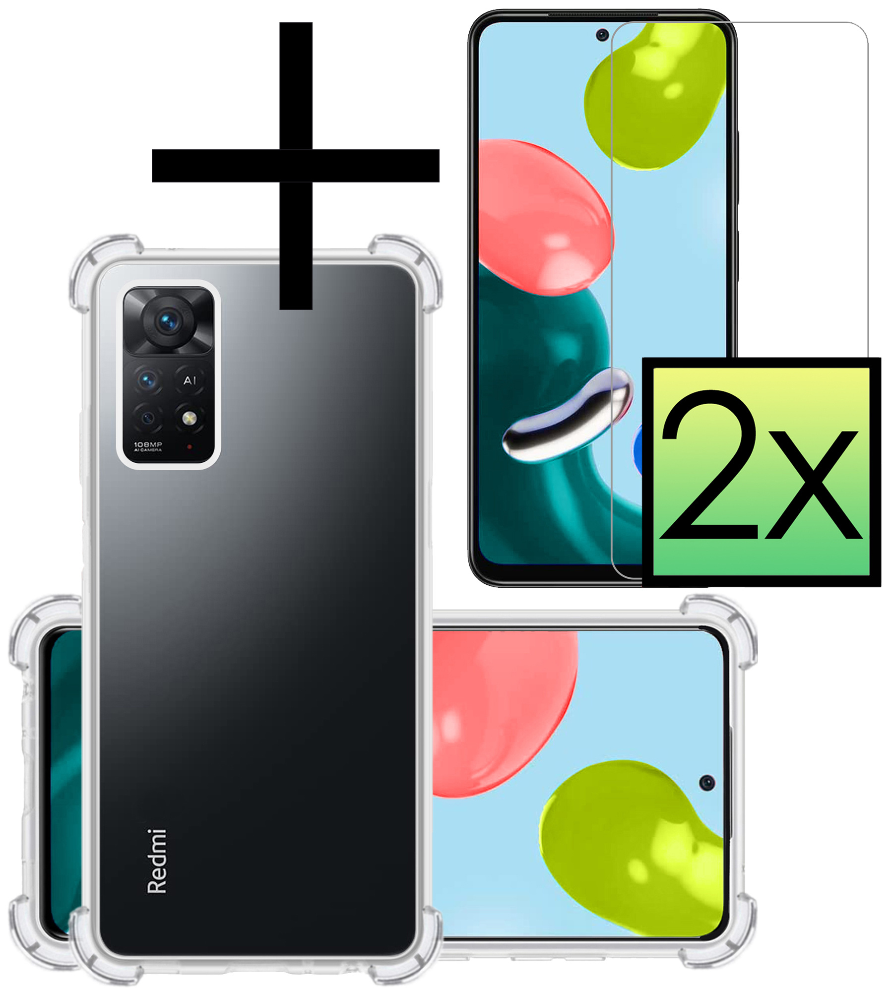 NoXx Hoes Geschikt voor Xiaomi Redmi Note 11 Hoesje Siliconen Cover Shock Proof Back Case Shockproof Hoes Met 2x Screenprotector - Transparant