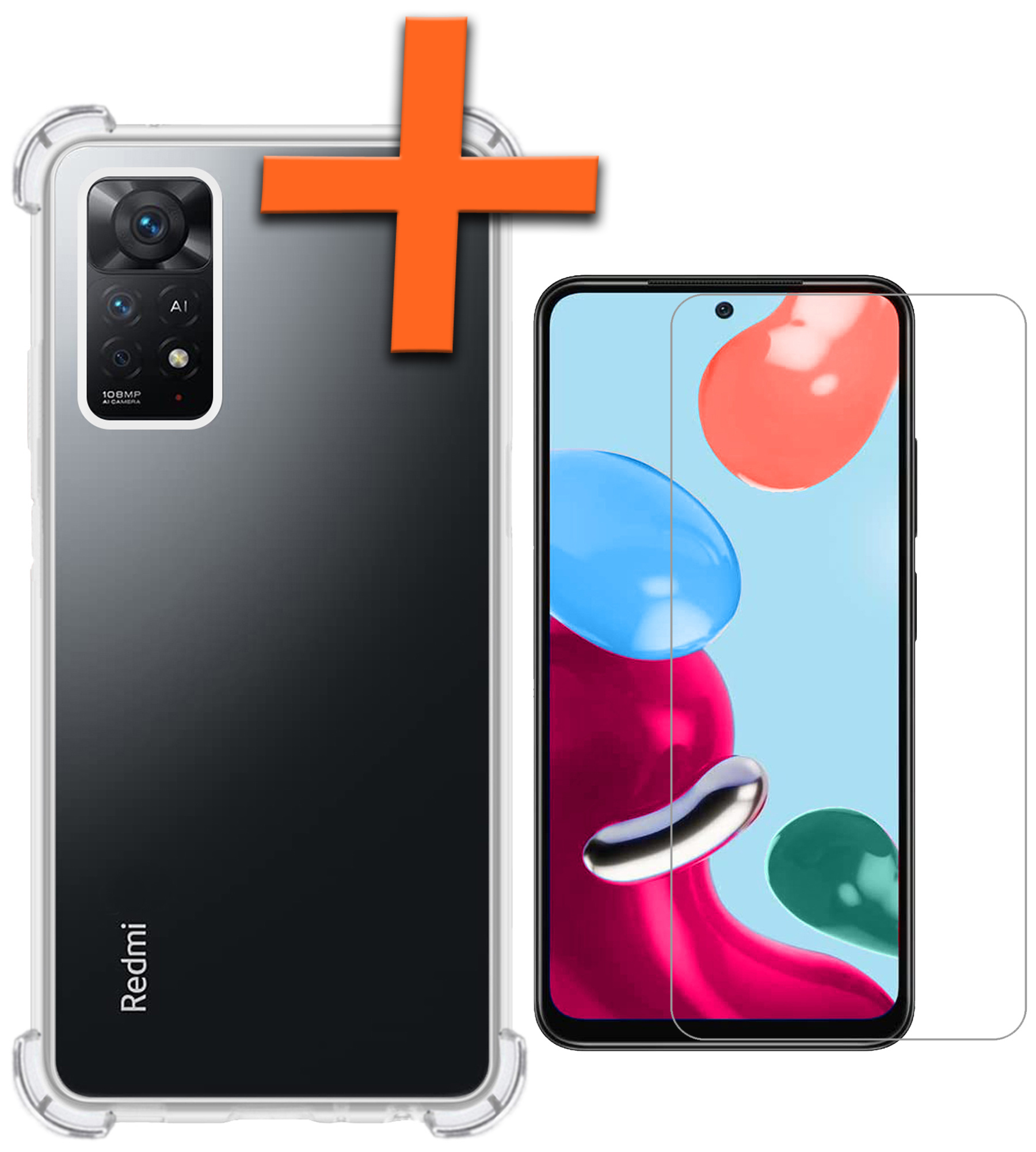 Nomfy Hoesje Geschikt voor Xiaomi Redmi Note 11 Hoesje Shock Proof Cover Case Shockproof Met Screenprotector - Hoes Geschikt voor Xiaomi Redmi Note 11 Hoes Siliconen Back Case - Transparant