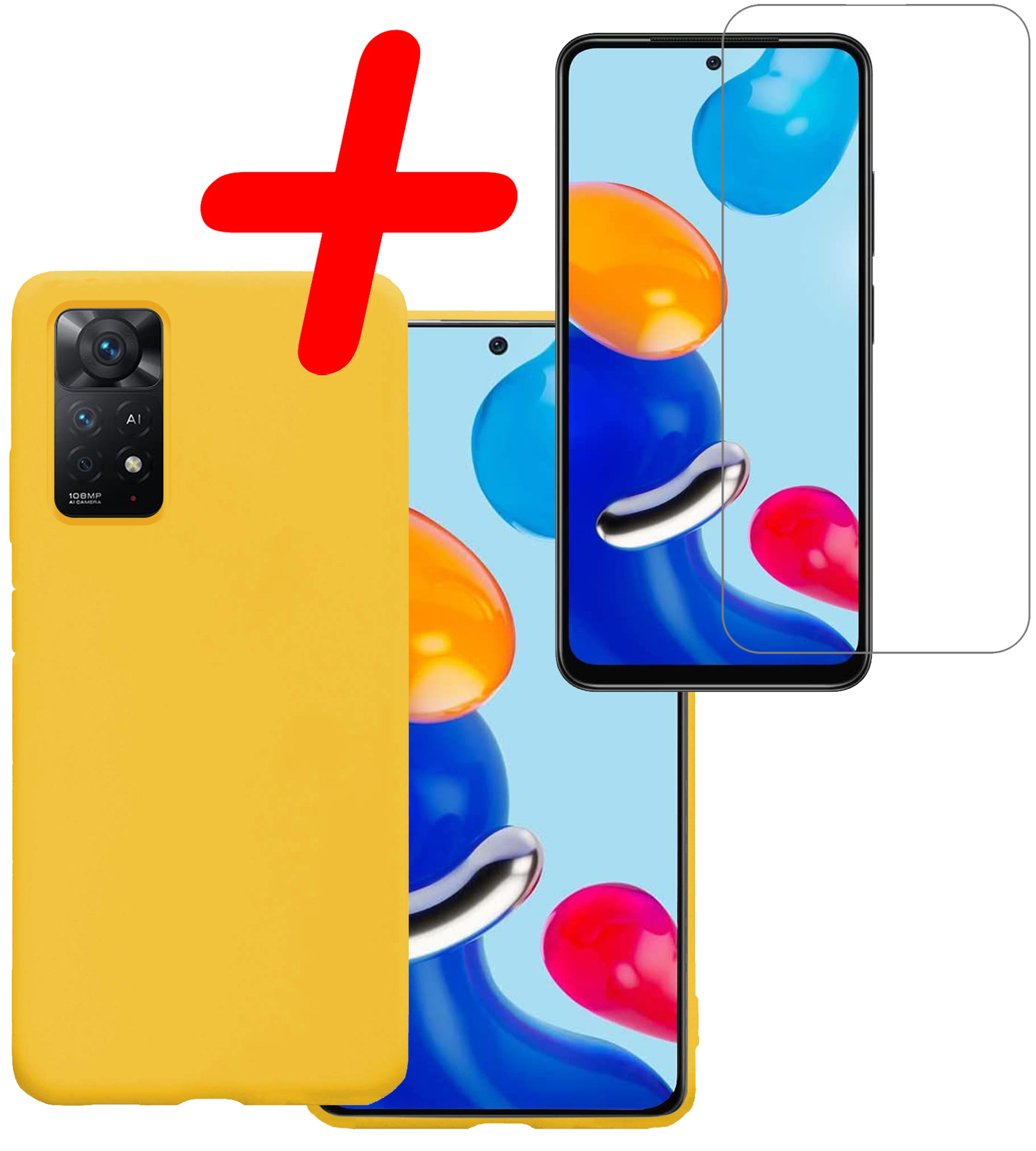 BASEY. Hoes Geschikt voor Xiaomi Redmi Note 11 Hoesje Siliconen Back Cover Case Met Screenprotector - Hoesje Geschikt voor Xiaomi Redmi Note 11 Hoes Cover Hoesje - Geel
