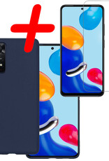 BASEY. Hoes Geschikt voor Xiaomi Redmi Note 11 Hoesje Siliconen Back Cover Case Met Screenprotector - Hoesje Geschikt voor Xiaomi Redmi Note 11 Hoes Cover Hoesje - Donkerblauw