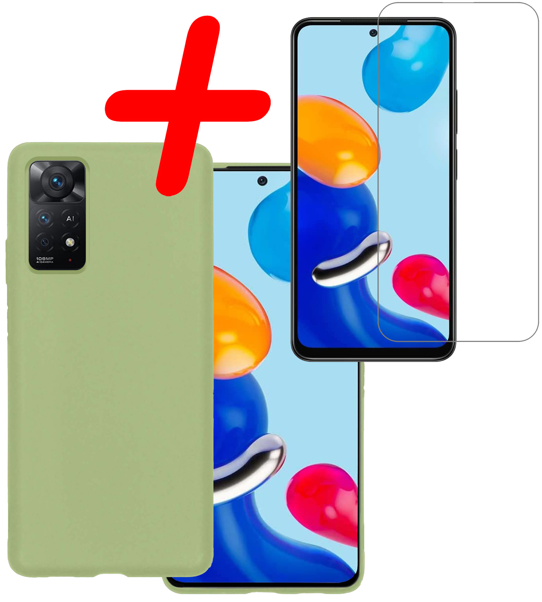 BASEY. Hoes Geschikt voor Xiaomi Redmi Note 11 Hoesje Siliconen Back Cover Case Met Screenprotector - Hoesje Geschikt voor Xiaomi Redmi Note 11 Hoes Cover Hoesje - Groen