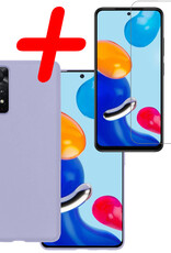 BASEY. Hoes Geschikt voor Xiaomi Redmi Note 11 Hoesje Siliconen Back Cover Case Met Screenprotector - Hoesje Geschikt voor Xiaomi Redmi Note 11 Hoes Cover Hoesje - Lila