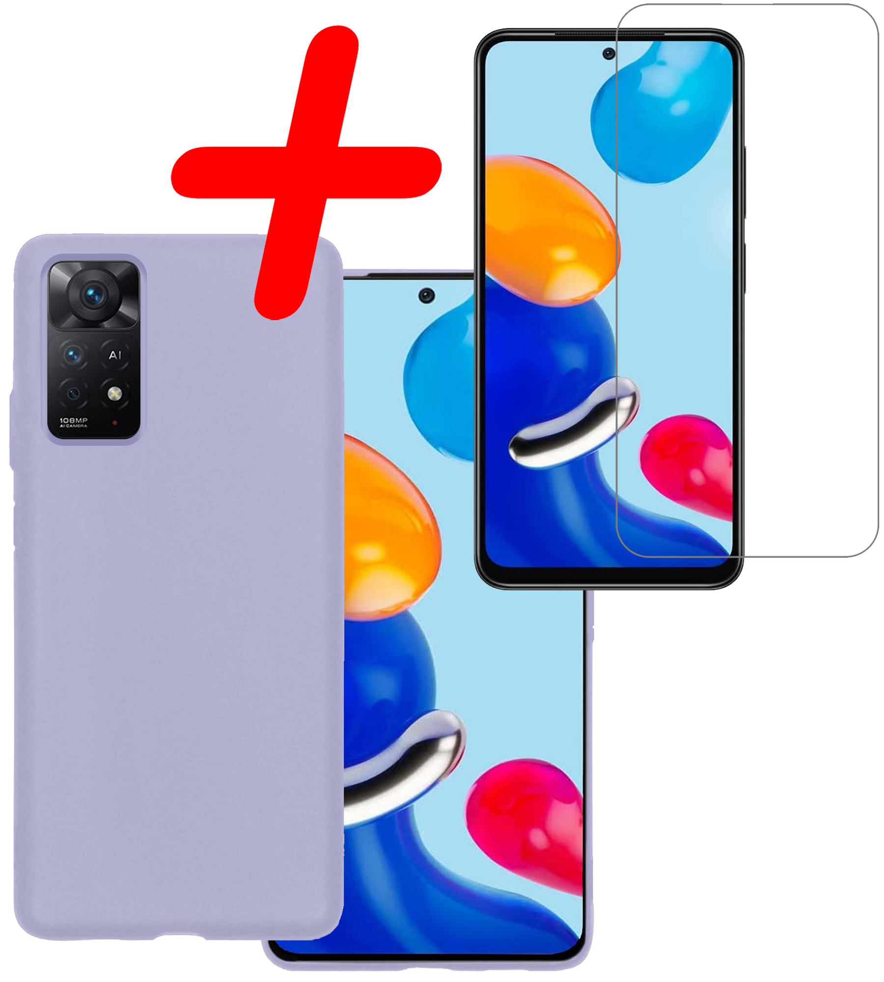 BASEY. Hoes Geschikt voor Xiaomi Redmi Note 11 Hoesje Siliconen Back Cover Case Met Screenprotector - Hoesje Geschikt voor Xiaomi Redmi Note 11 Hoes Cover Hoesje - Lila