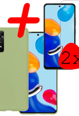 BASEY. Hoes Geschikt voor Xiaomi Redmi Note 11 Hoesje Siliconen Back Cover Case Met 2x Screenprotector - Hoesje Geschikt voor Xiaomi Redmi Note 11 Hoes Cover Hoesje - Groen