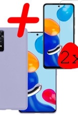 BASEY. Hoes Geschikt voor Xiaomi Redmi Note 11 Hoesje Siliconen Back Cover Case Met 2x Screenprotector - Hoesje Geschikt voor Xiaomi Redmi Note 11 Hoes Cover Hoesje - Lila