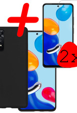 BASEY. Hoes Geschikt voor Xiaomi Redmi Note 11 Hoesje Siliconen Back Cover Case Met 2x Screenprotector - Hoesje Geschikt voor Xiaomi Redmi Note 11 Hoes Cover Hoesje - Zwart