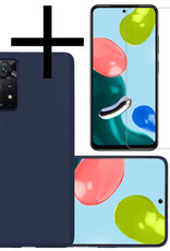 NoXx Hoes Geschikt voor Xiaomi Redmi Note 11 Hoesje Cover Siliconen Back Case Hoes Met Screenprotector - Donkerblauw