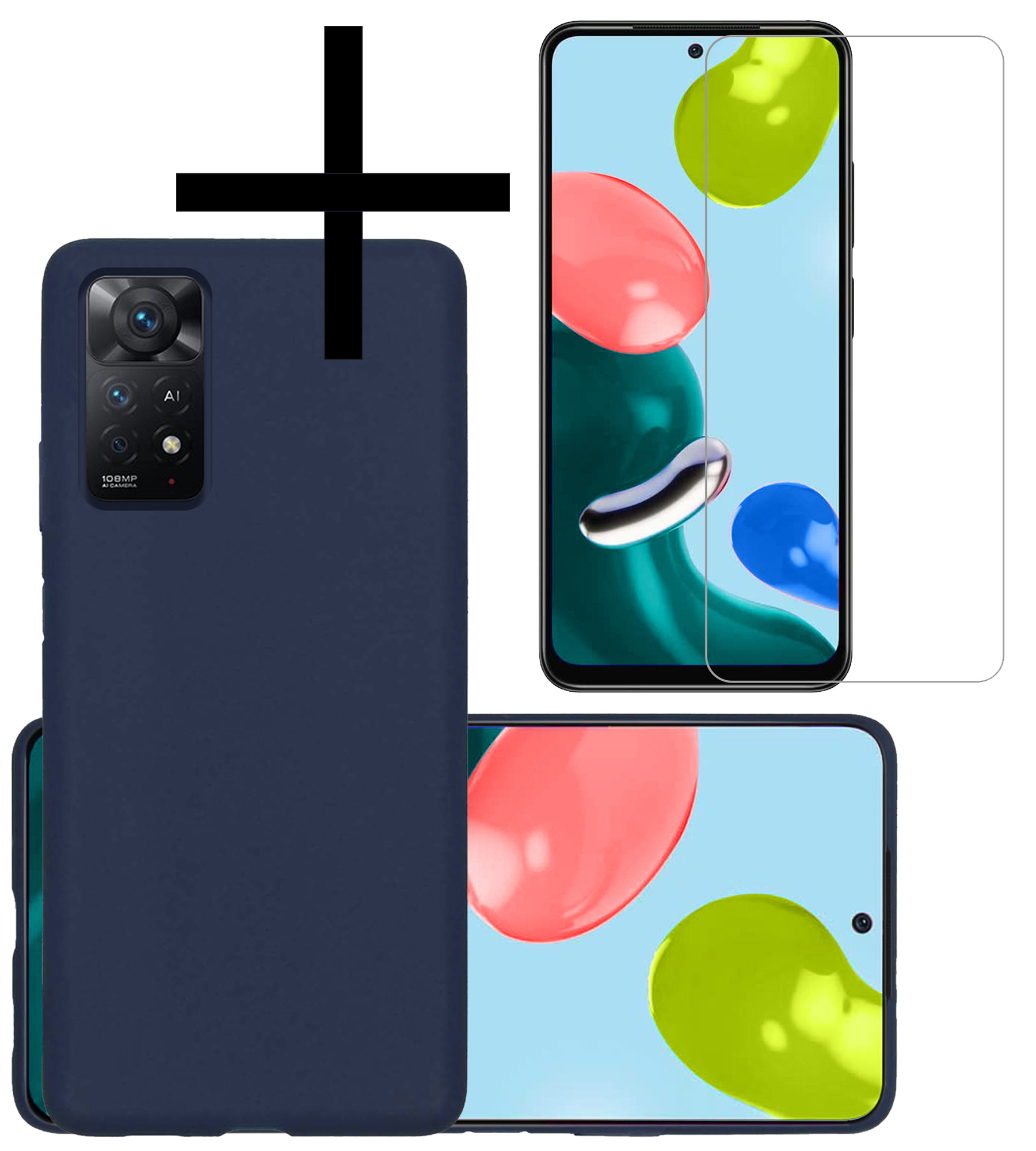 NoXx Hoes Geschikt voor Xiaomi Redmi Note 11 Hoesje Cover Siliconen Back Case Hoes Met Screenprotector - Donkerblauw