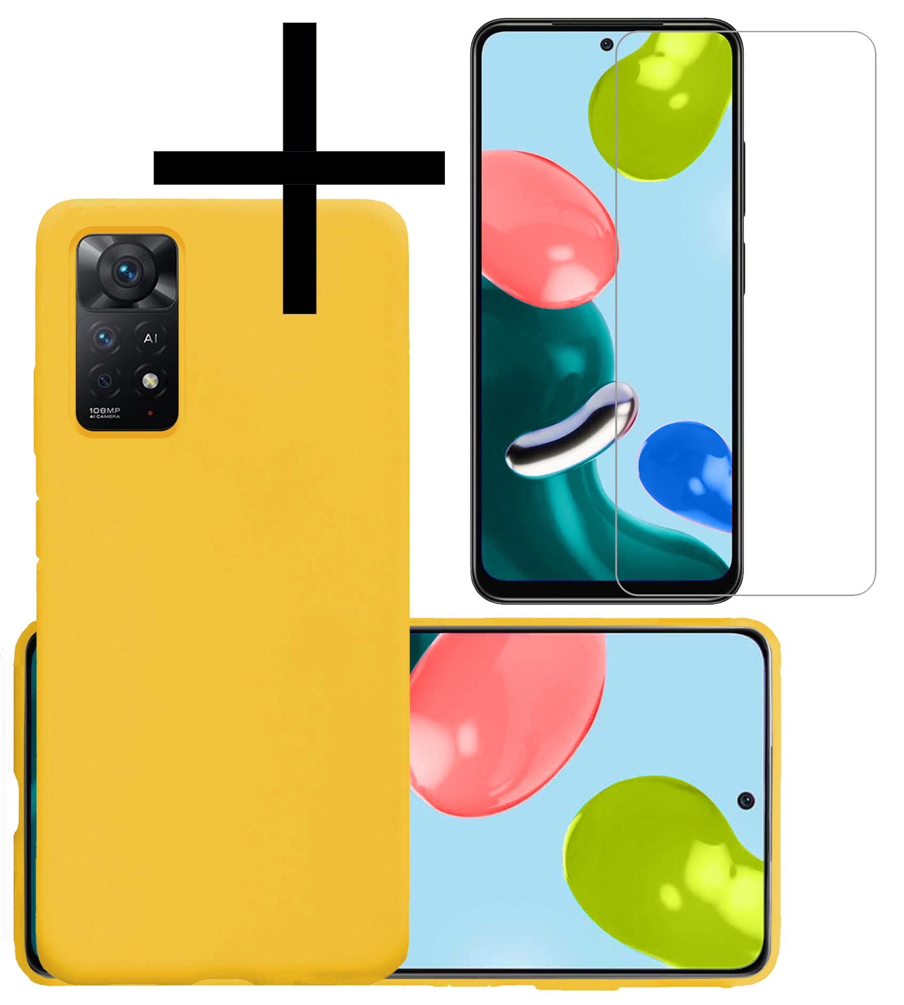 NoXx Hoes Geschikt voor Xiaomi Redmi Note 11 Hoesje Cover Siliconen Back Case Hoes Met Screenprotector - Geel